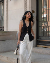 Slim V-Neck Top & Pleated Skirt Set