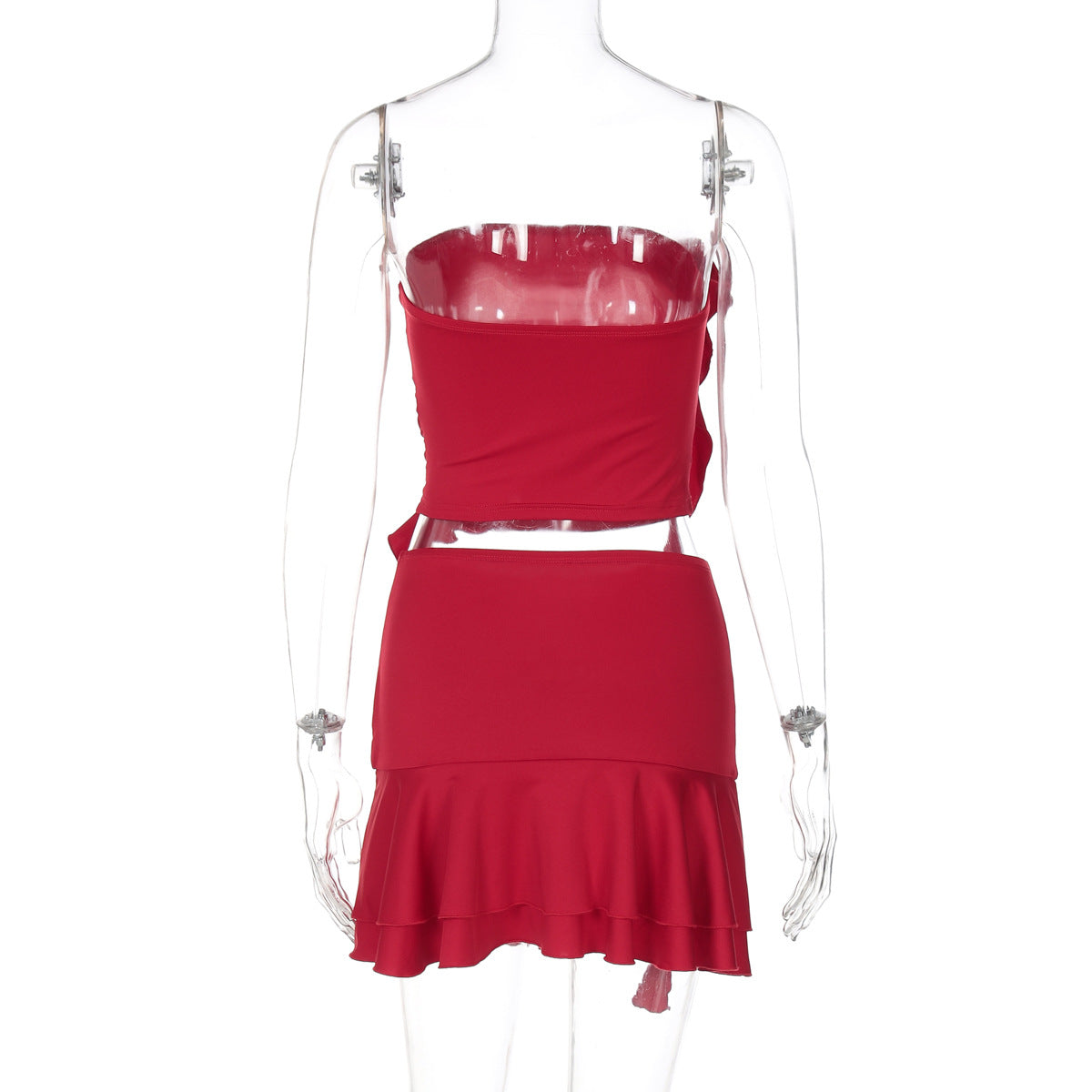 Off-Shoulder Ruffled Pleated Two-Piece Set