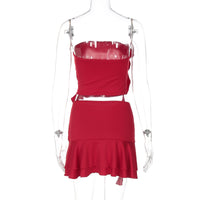 Off-Shoulder Ruffled Pleated Two-Piece Set