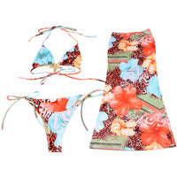 Lace-Up Three-Piece Bikini Set