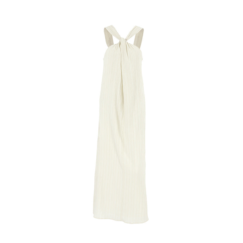 Beige Sleeveless Halter Beach Casual Dress