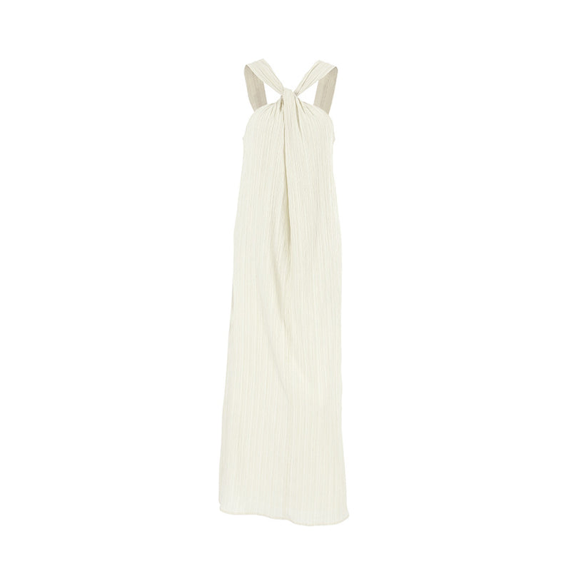 Beige Sleeveless Halter Beach Casual Dress