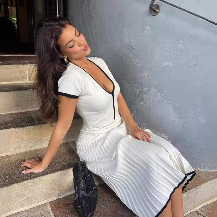 Cardigan and Pleated Skirt Set