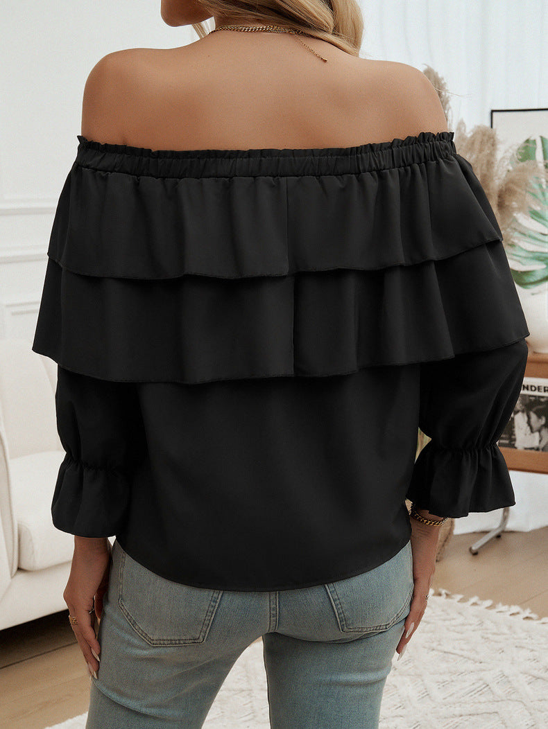 Loose Pleating Off-Shoulder Bishop Sleeves Top