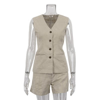 Cotton Linen Sleeveless Waistcoat & Shorts Set