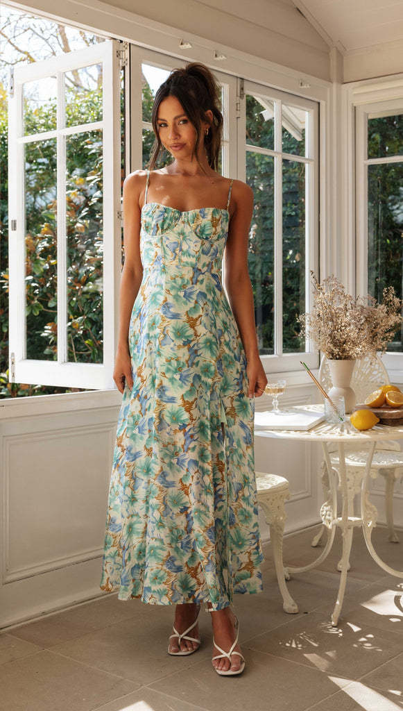 Floral Print Backless Maxi Dress with Slit