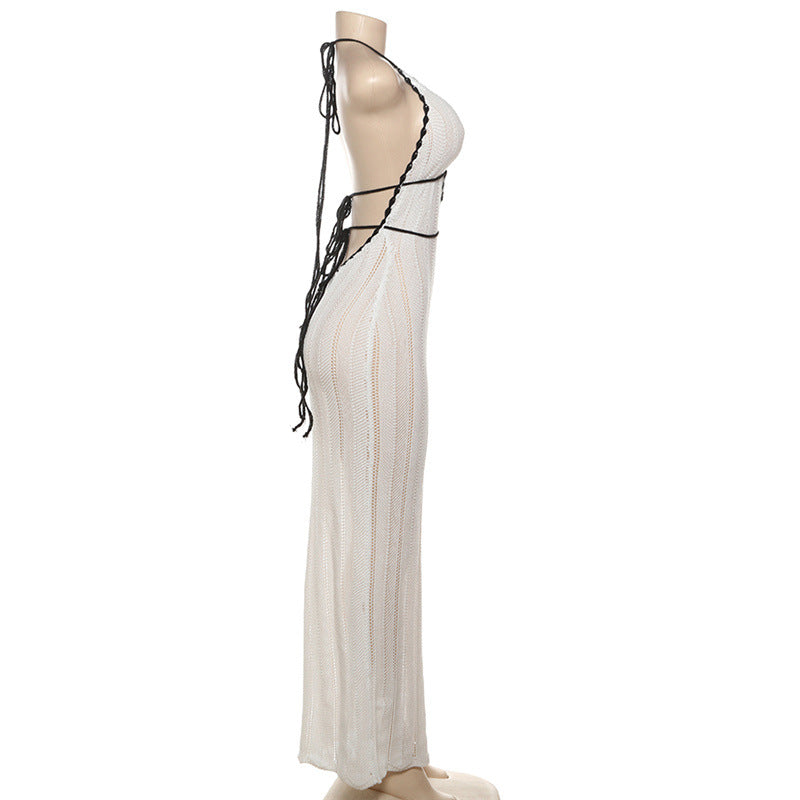 Spring Summer Suspender Sequined Printing Dress