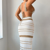 Striped Texture Vacation Casual Sexy Beach Bikini Skirt Two-Piece Set