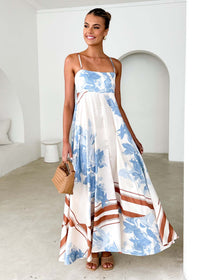 Summer Printed Backless Sexy Suspenders Large Swing High Waist Dress Women