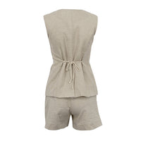 Cotton Linen Sleeveless Waistcoat & Shorts Set