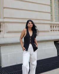 Slim V-Neck Top & Pleated Skirt Set