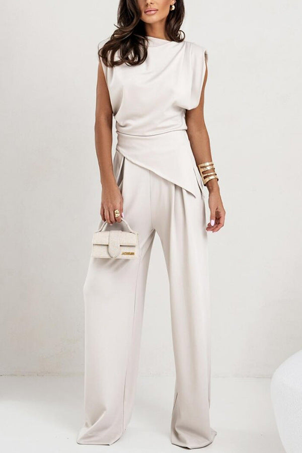 Summer Solid Color Irregular Asymmetric Two-Piece Set