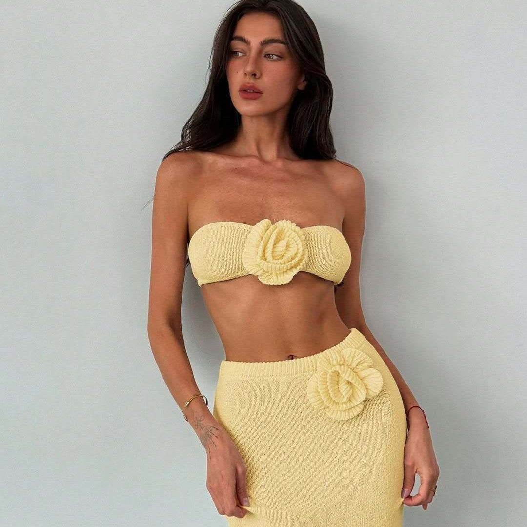 Halter Knit Hollow-Out Two-Piece Set