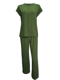 3/4 Sleeve Shirt &amp; Wide-Leg Pants Two-Piece Set