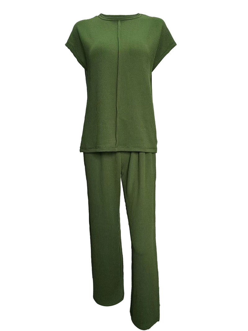 3/4 Sleeve Shirt &amp; Wide-Leg Pants Two-Piece Set