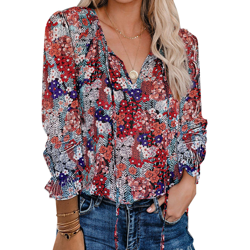Animal Print V-neck Blouse