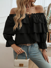 Loose Pleating Off-Shoulder Bishop Sleeves Top