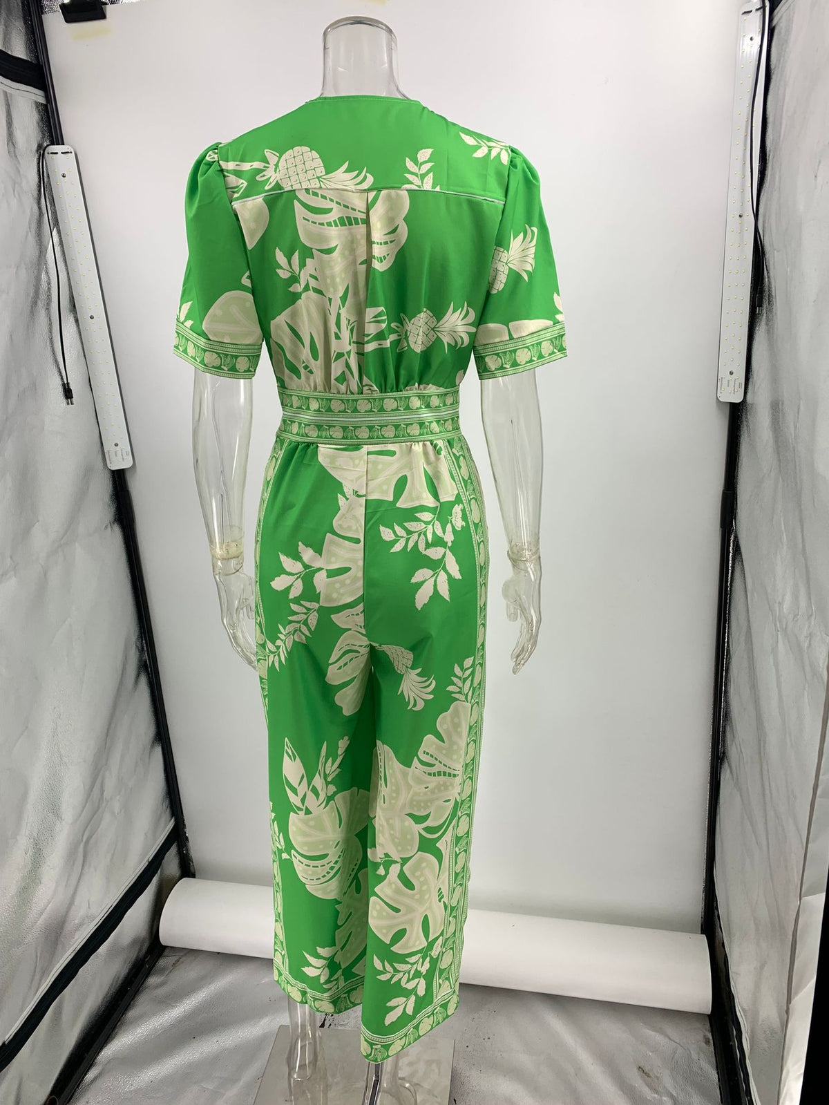 Printed V-Neck Short Sleeve Jumpsuit
