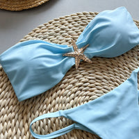 Solid Color Tube Top Bikini Set