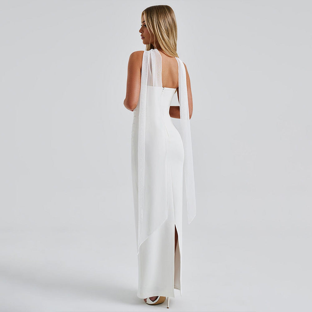 Cinched Waist Tube Top Long Dress
