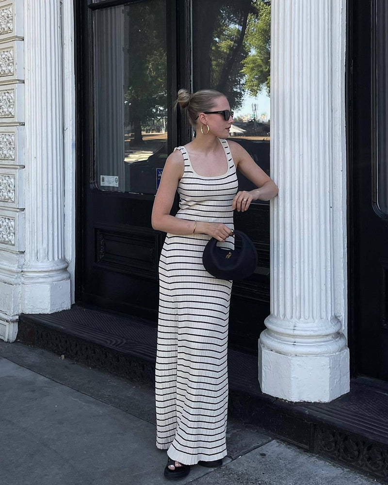 Striped Contrast Color Beach Vacation Dress