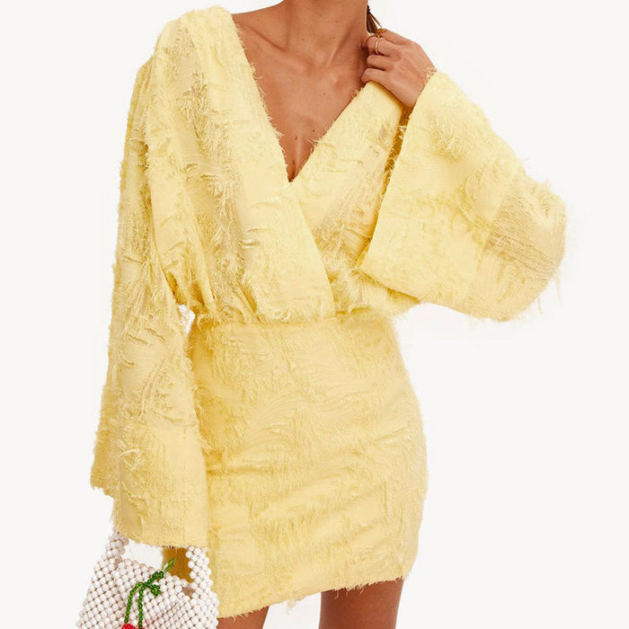 Spring Autumn Solid Color Jacquard Long Dress