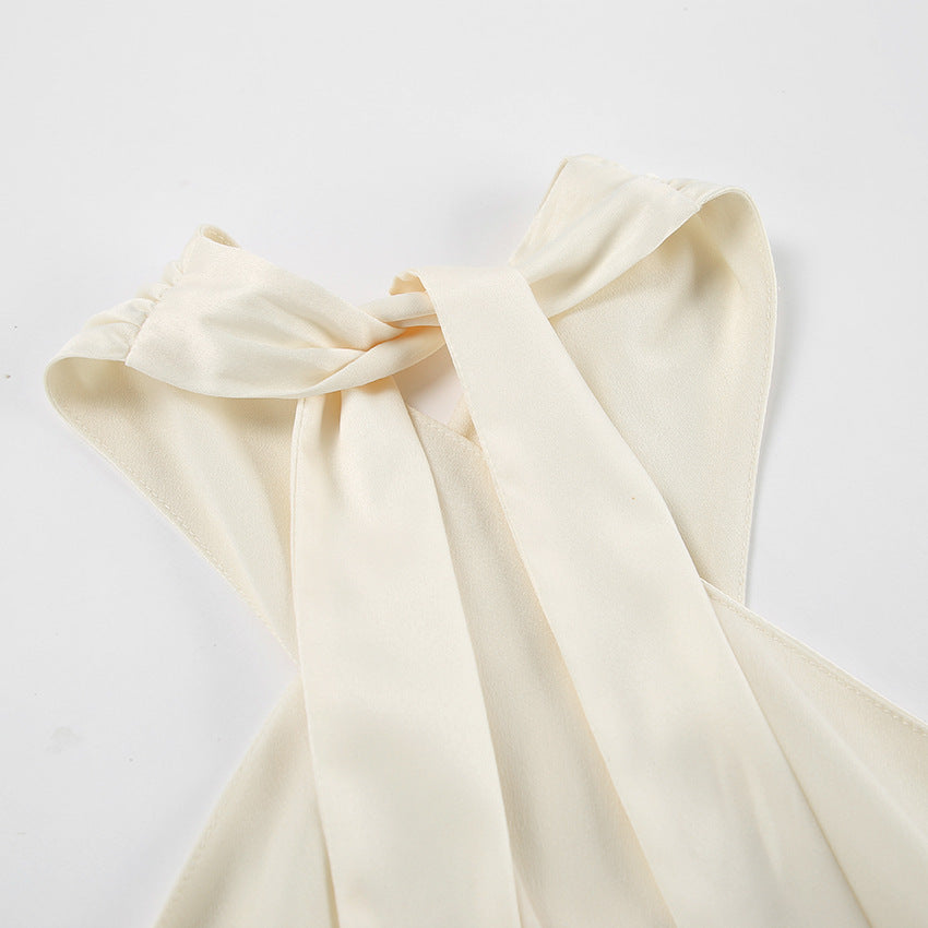 White Fishtail High-Waist Backless Halter Dress