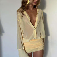 Spring Women Elegant Sexy Collared Slim Fit Sheath Lace up Shirt Dress Short Dress Women
