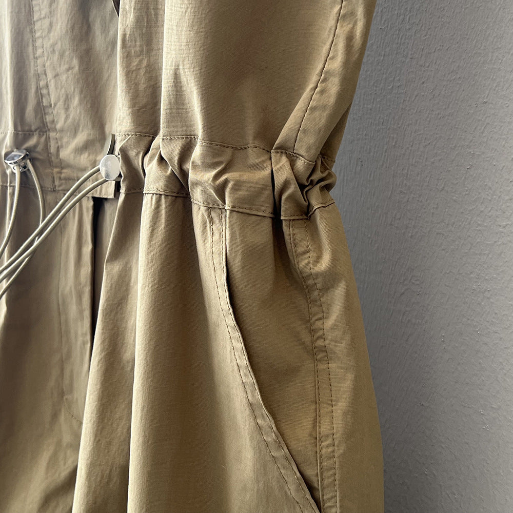 High-Waist Drawstring Cargo Overalls
