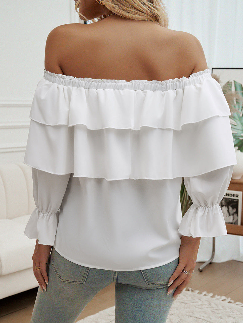 Loose Pleating Off-Shoulder Bishop Sleeves Top