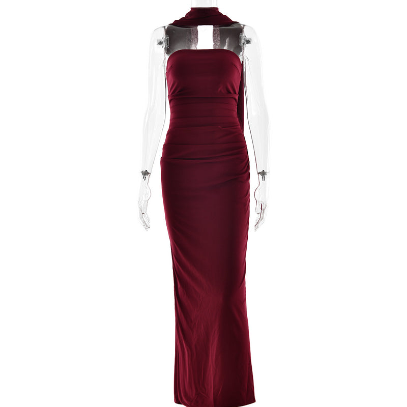 Cinched Waist Tube Top Long Dress