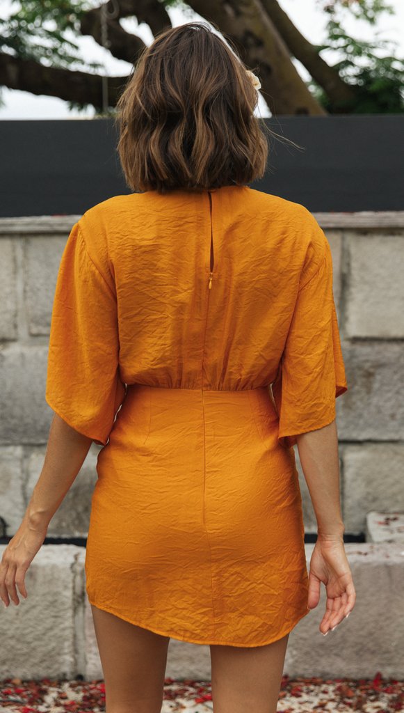Solid Color Chest Tie-Up Short Dress with Irregular Hem