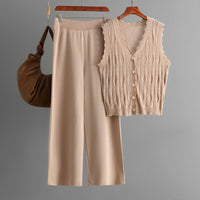 Knit Vest, Cardigan &amp; Pants Three-Piece Set