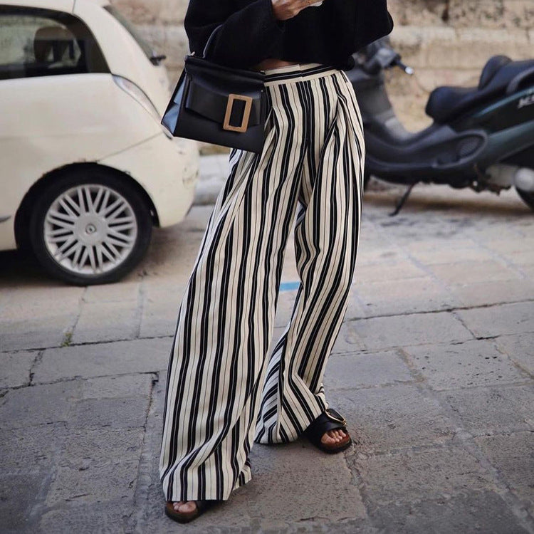 Striped Wide-Leg High-Waist Trousers