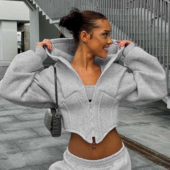 Cropped Hooded Cardigan Jacket