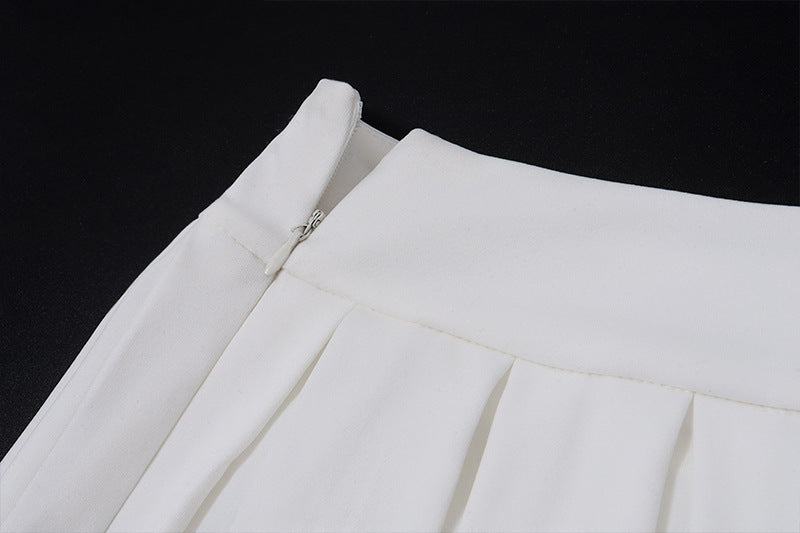 V-Neck Vest and Pleated Skirt Set
