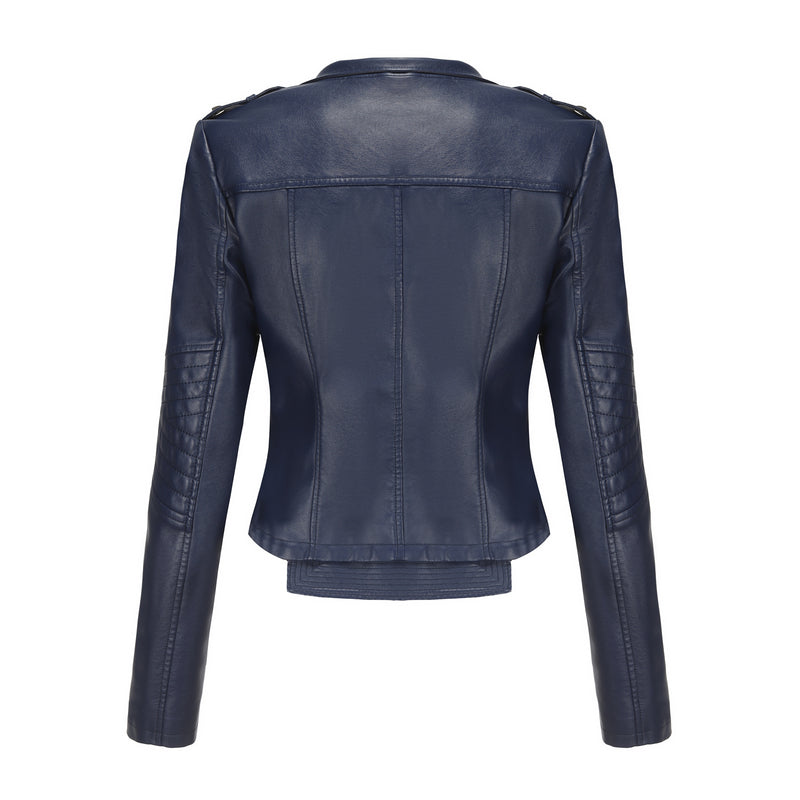 Slim Fit Long SleevSlim Fit Long-Sleeved Faux Leather Jacketed Spring Autumn Leather Jacket Women Rivet Popular Short Jacket Zipper Leather Jacket