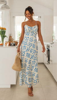 Floral V-Neck Backless Maxi Dress