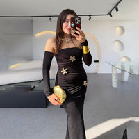 Pleated Long Sleeve Slim Fit Dress