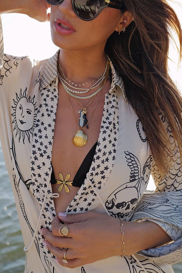 Printed Satin Shirt &amp; Pants Two-Piece Set