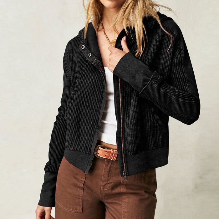 Loose-Fit Patchwork Zip-Up Hoodie with Zipper Closure
