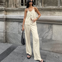 Spring Summer Casual Lace-Up V-Neck Outfit Set