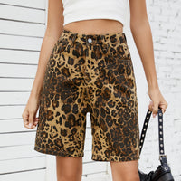 Leopard Print Denim Shorts