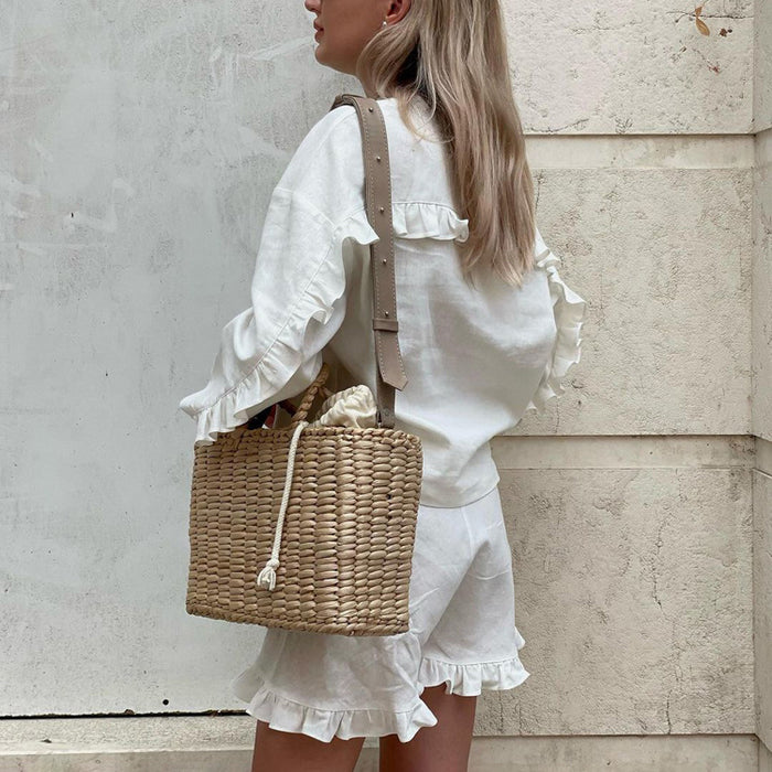 Beige Long Sleeve Shirt &amp; High Waist Shorts Two-Piece Set