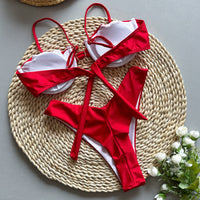 Solid Color Push-Up Bikini Set