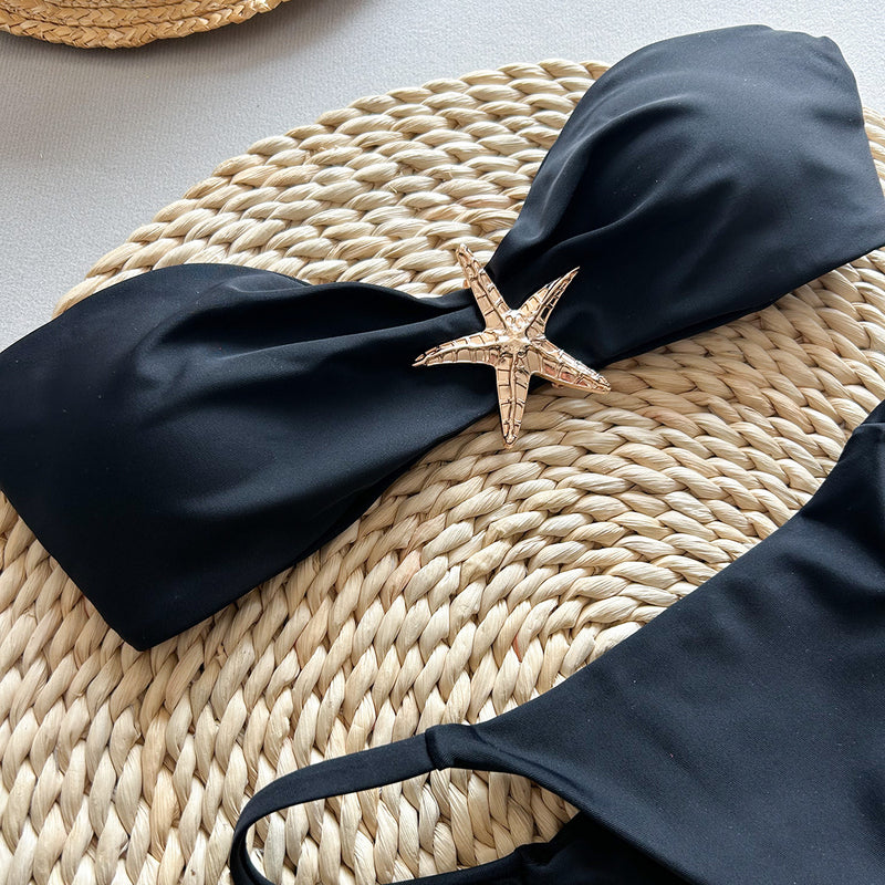 Solid Color Tube Top Bikini Set