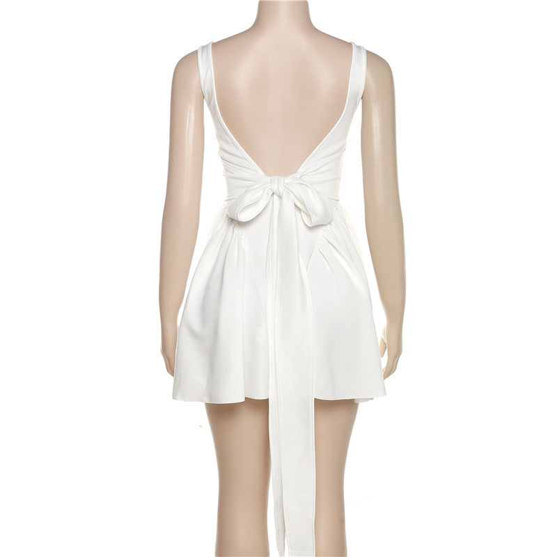 Sexy Backless Lace-Up Bow Evening Dress