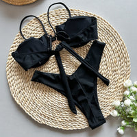 Solid Color Push-Up Bikini Set