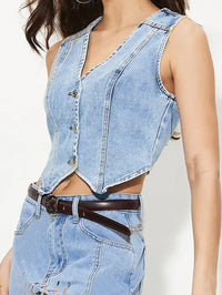 V-Neck Denim Button Vest Top