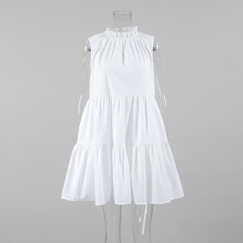 White Bow Lace-Up Elegant Loose Short Dress